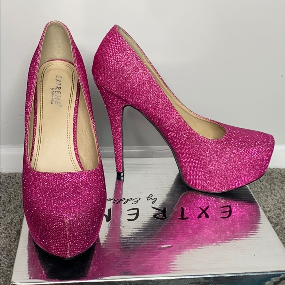 Glitter Hot Pink platform heels